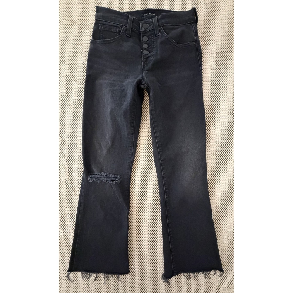 Lucky Brand Jeans Ava Crop Mini Boot Mid Rise Raw Hem 0 25A Grunge Hipster Black